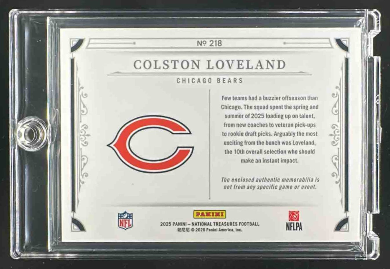 2025 Panini National Treasures Colston Loveland #218 Rookie Patch Silver /25 RC