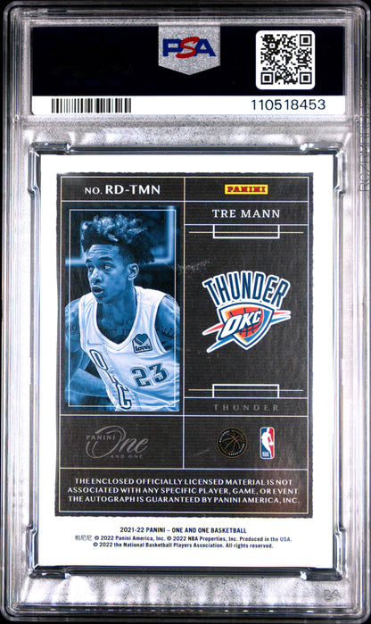 2021 Panini One And One Tre Mann Rookie Dual Patch Auto Pink FOTL /15 PSA 7
