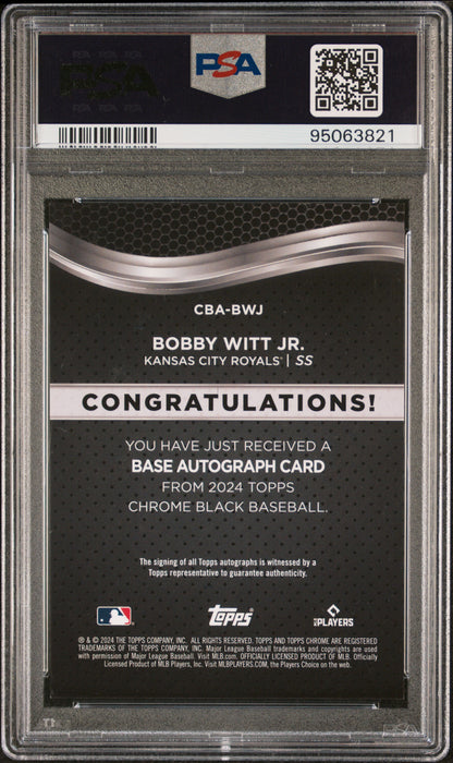 2024 Topps Chrome Black Bobby Witt Jr Mini Diamond Gold Auto /50 PSA 10