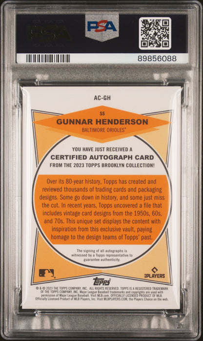 2023 Topps Brooklyn Collection Gunnar Henderson Auto Gold 45/50 PSA 10 RC