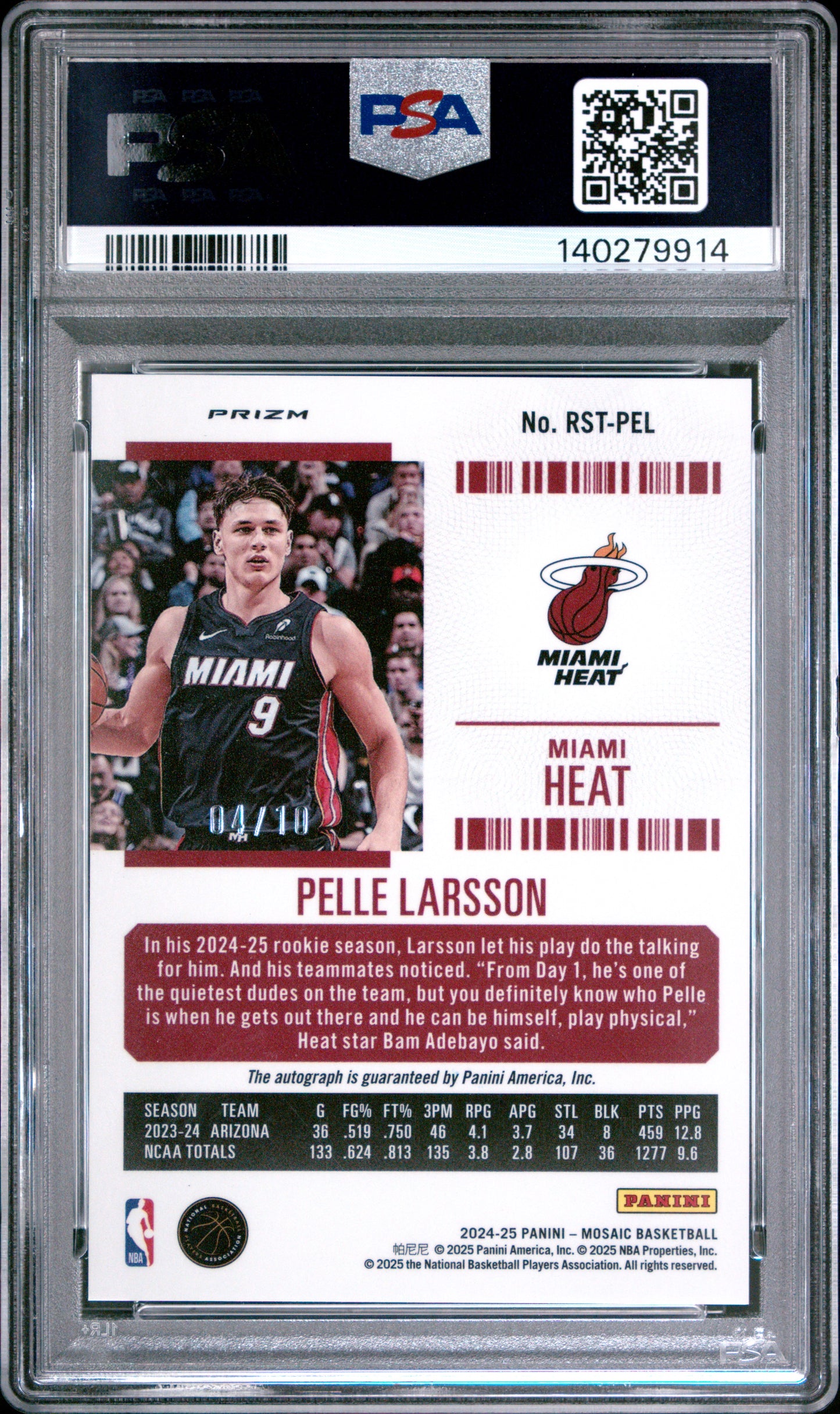 2024 Panini Mosaic Pelle Larsson Contenders Optic Gold 4/10 RC Auto PSA 9