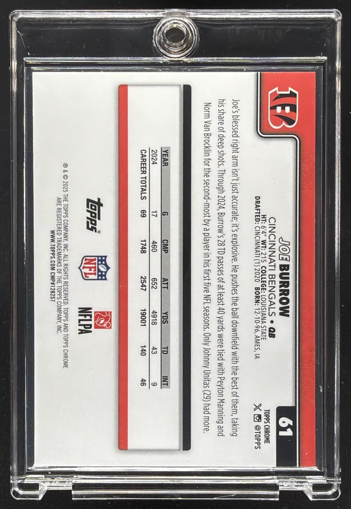 2025 Topps Chrome Sapphire Joe Burrow #61 Image Variation