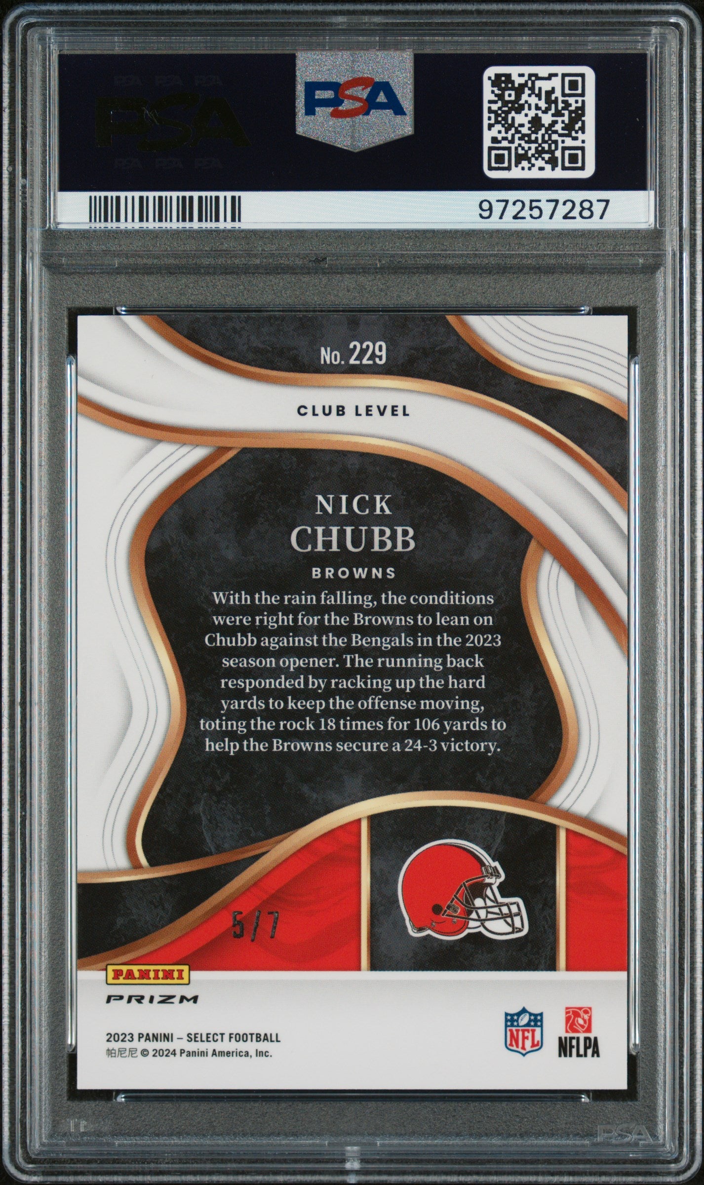 2023 Select Nick Chubb Neon Orange Pulsar Club Level 5/7 PSA 10 FOTL