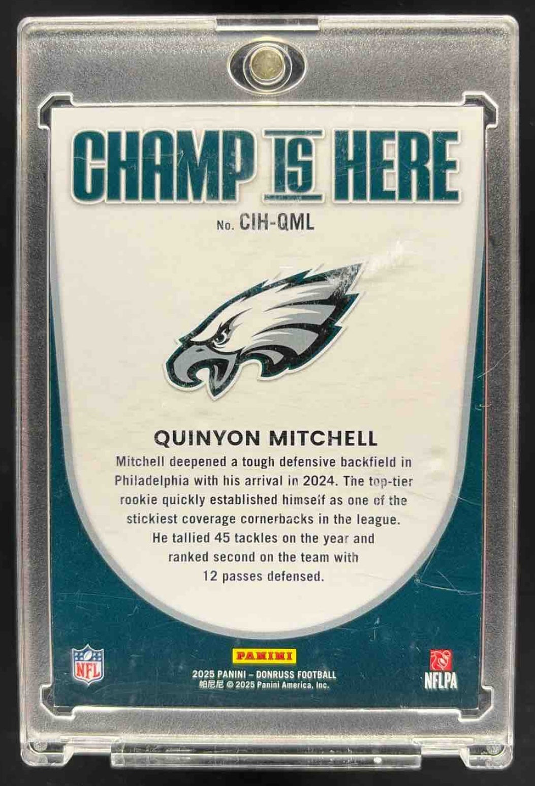 2025 Panini Donruss Quinyon Mitchell #CHI-QML Champ is Here Holo 3/100 Eagles