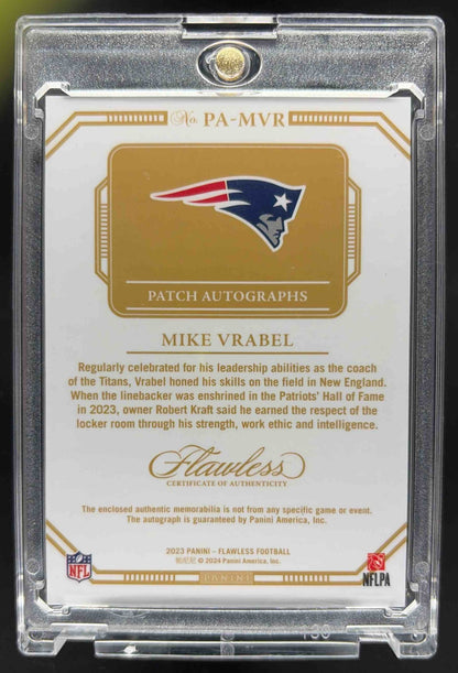 2023 Panini Flawless Mike Vrabel #PA-MVR Patch Auto Sapphire 1/10 MEM Patriots