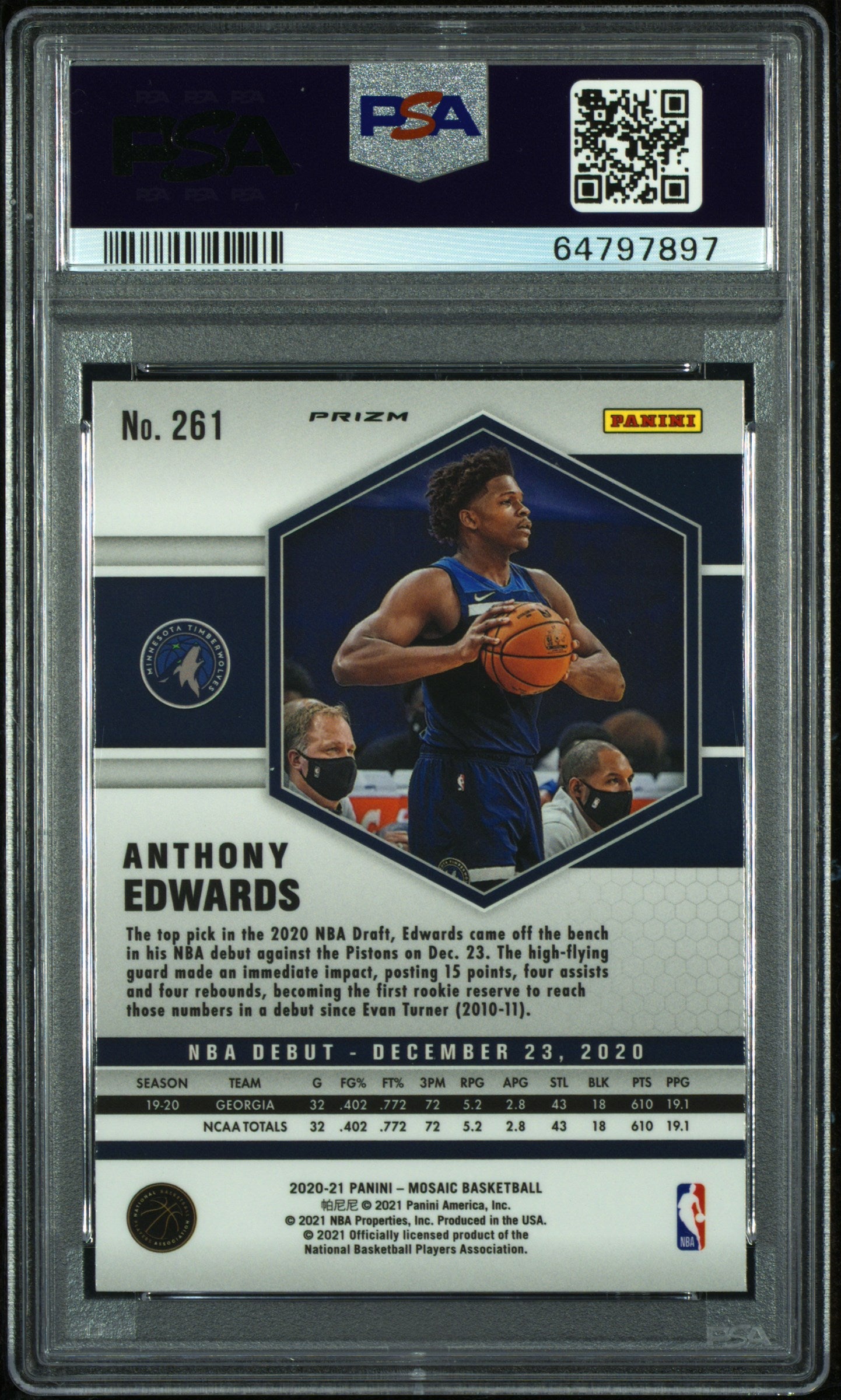 2020-21 Mosaic Anthony Edwards Green Mosaic Rookie PSA 10