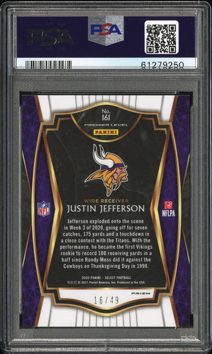 2020 Select Justin Jefferson Neon Green Rookie /49 PSA 10
