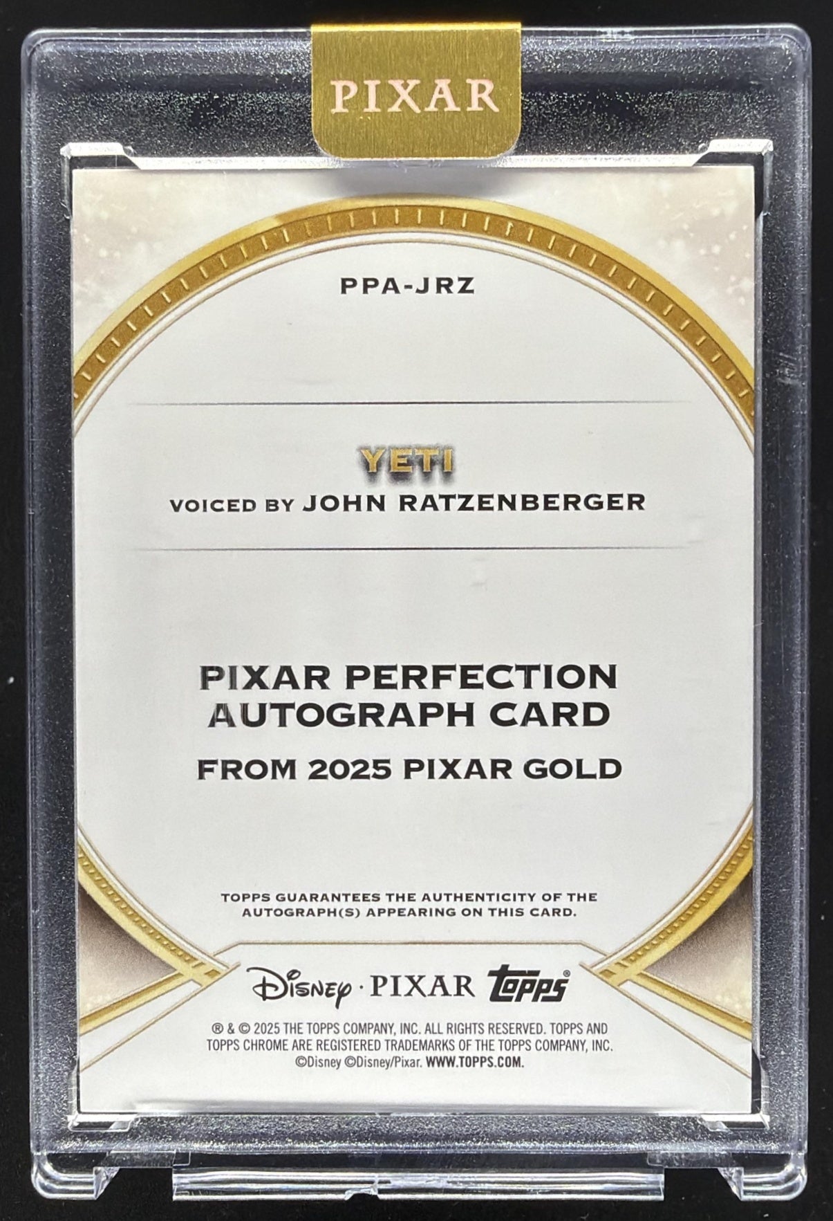 2025 Topps Pixar Gold John Ratzenberger as Yeti #PPA-JRZ Perfection Auto Encased/100