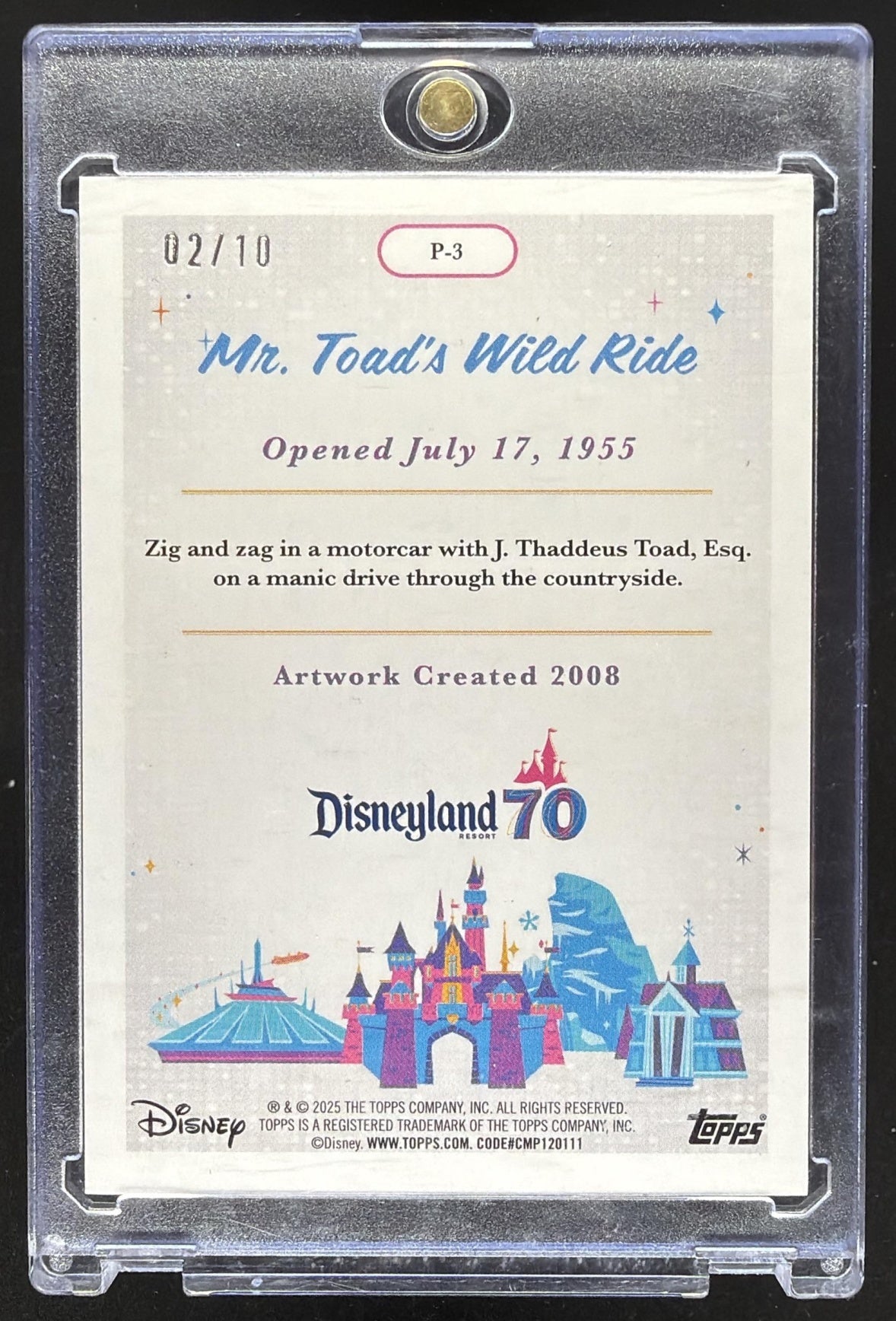 2025 Topps Disneyland 70th Anniversary Mr. Toad's Wild Ride #P-3 Posters Black Foil /10