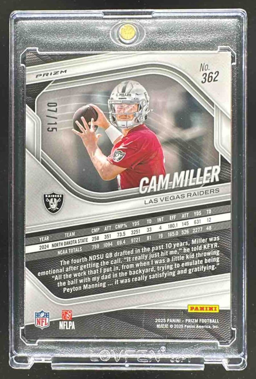 2025 Panini Prizm Cam Miller #362 Cherry Blossom 7/15 RC Raiders