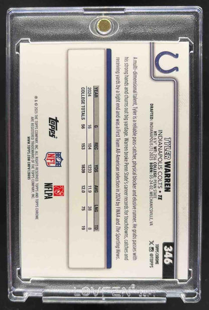 2025 Topps Chrome Tyler Warren #346 Rookie Etch Gold /50 RC SSP