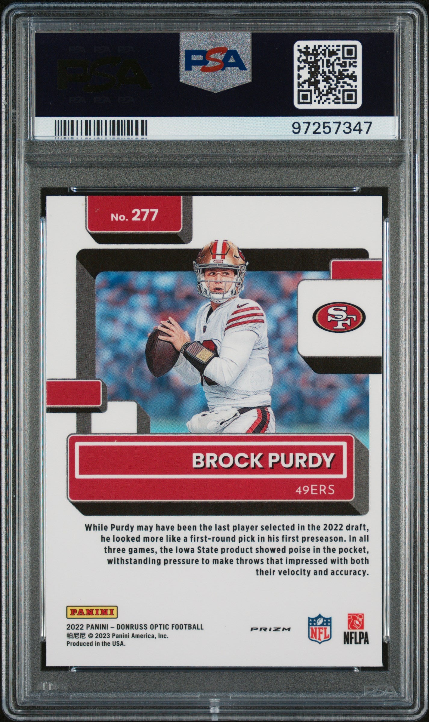 2022 Optic Brock Purdy Purple Shock Rookie PSA 10 Rc