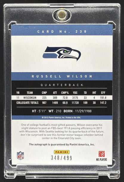 2012 Panini Prestige Russell Wilson #238 Rookie Auto /499 RC