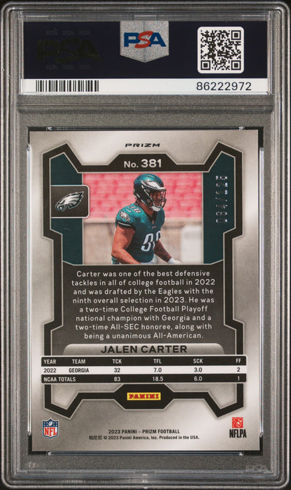 2023 Prizm Jalen Carter Purple Rookie /125 PSA 10
