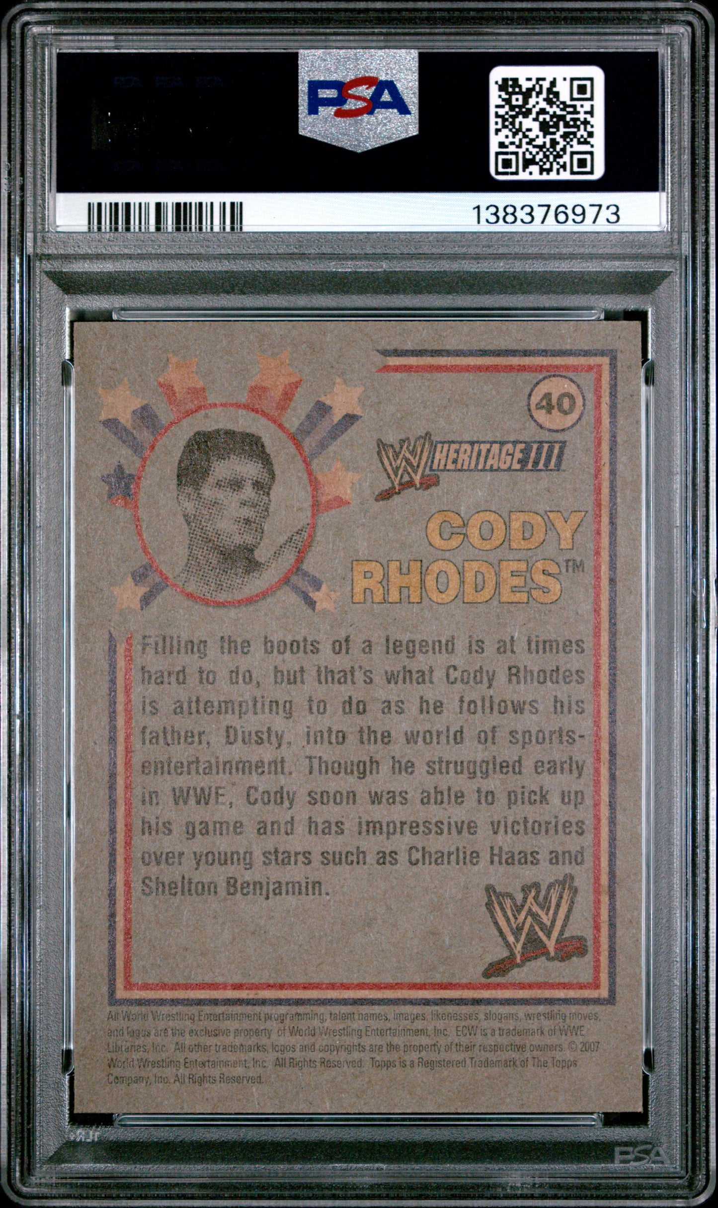 2007 Topps WWE Cody Rhodes Heritage Rookie PSA 9