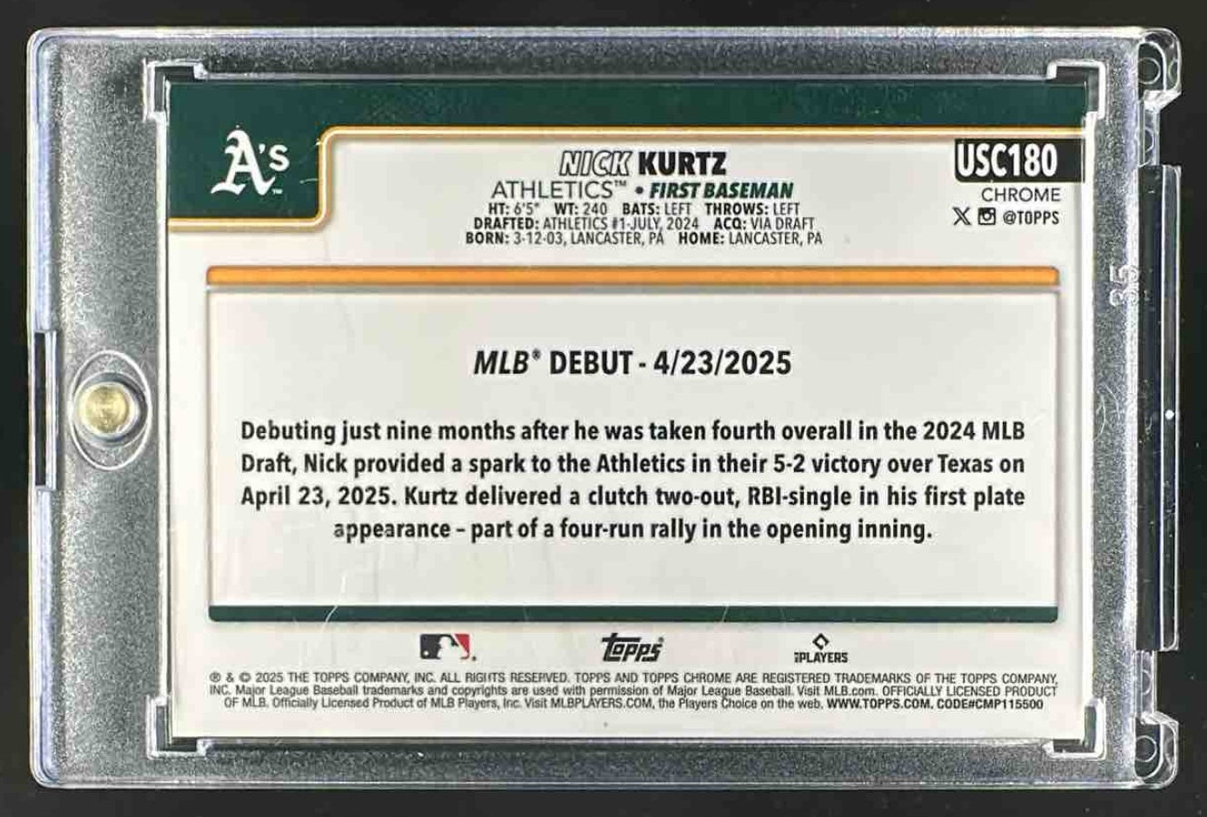2025 Topps Chrome Update Nick Kurtz #USC180 Orange Wave /25 Rookie