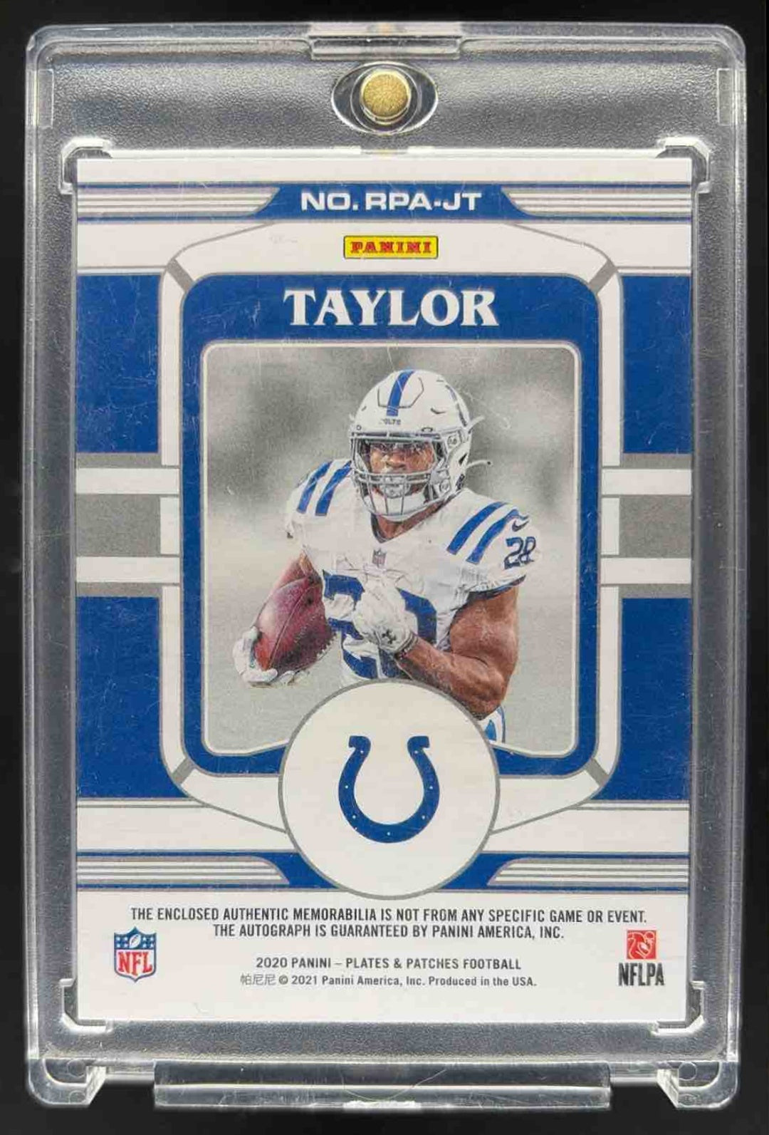 2020 Panini Plates & Patches Jonathan Taylor #RPA-JT Rookie Patch Auto /99 MEM RC