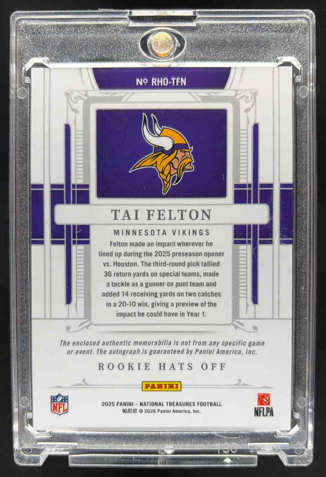 2025 Panini National Treasures Tai Felton #19 Rookie Hats Off Signatures New Era /3 RC Auto