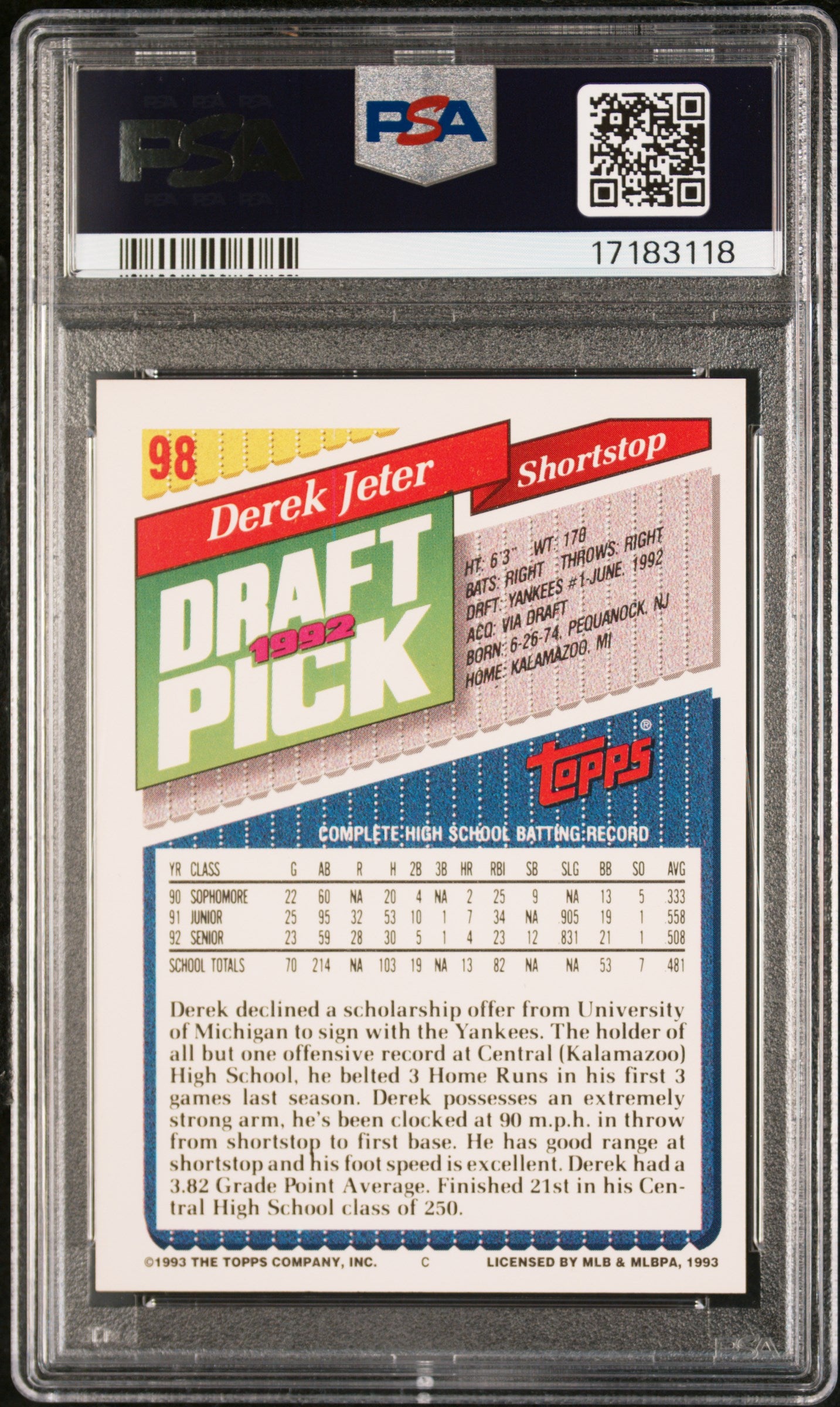 1993 Topps Derek Jeter PSA 10 RC