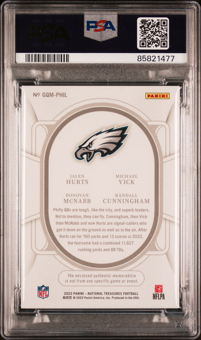 2022 National Treasures Hurts Vick McNabb Cunningham Quad Patch /25 PSA 8