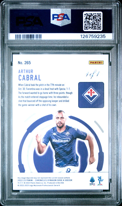 2022-33 Chronicles Arthur Cabral Serie A 1/1 Rookie PSA 9