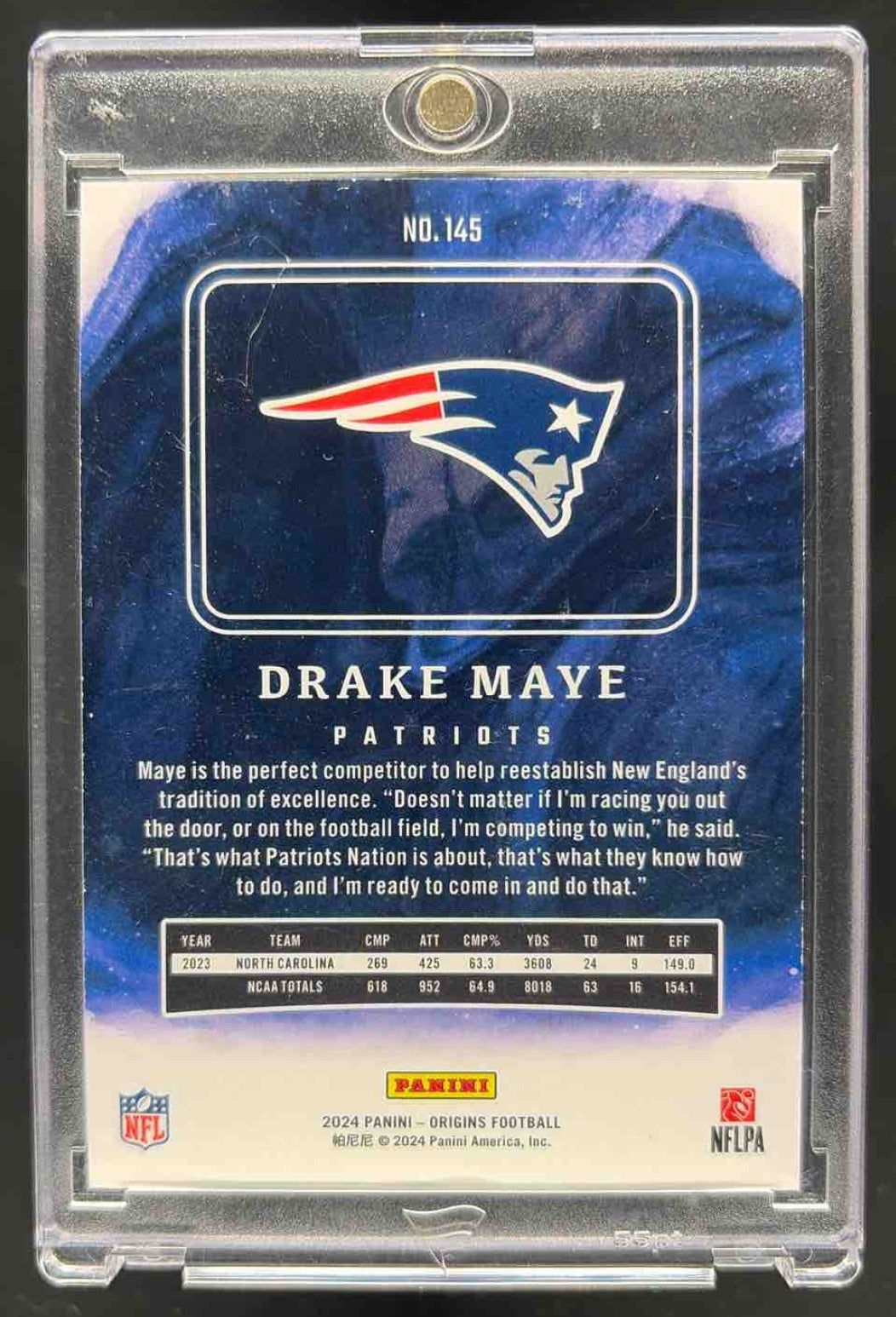 2024 Panini Origins Drake Maye #145 Rookies Holo Blue 66/99 RC Patriots