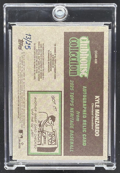 2025 Topps Heritage Kyle Manzardo #CCAR-KM Clubhouse Collection Auto Relics /25