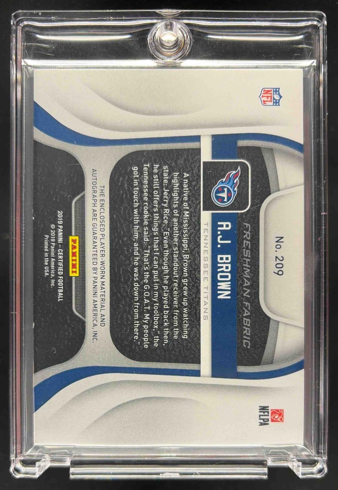 2019 Panini Certified A.J. Brown #209 Freshman Fabric Mirror Signatures Green Etch Auto RC