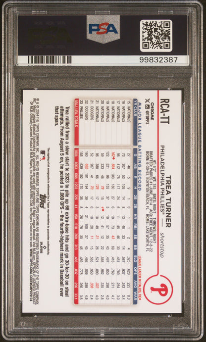 2024 Topps Chrome Logofractor Trea Turner Orange Auto /25 PSA 10