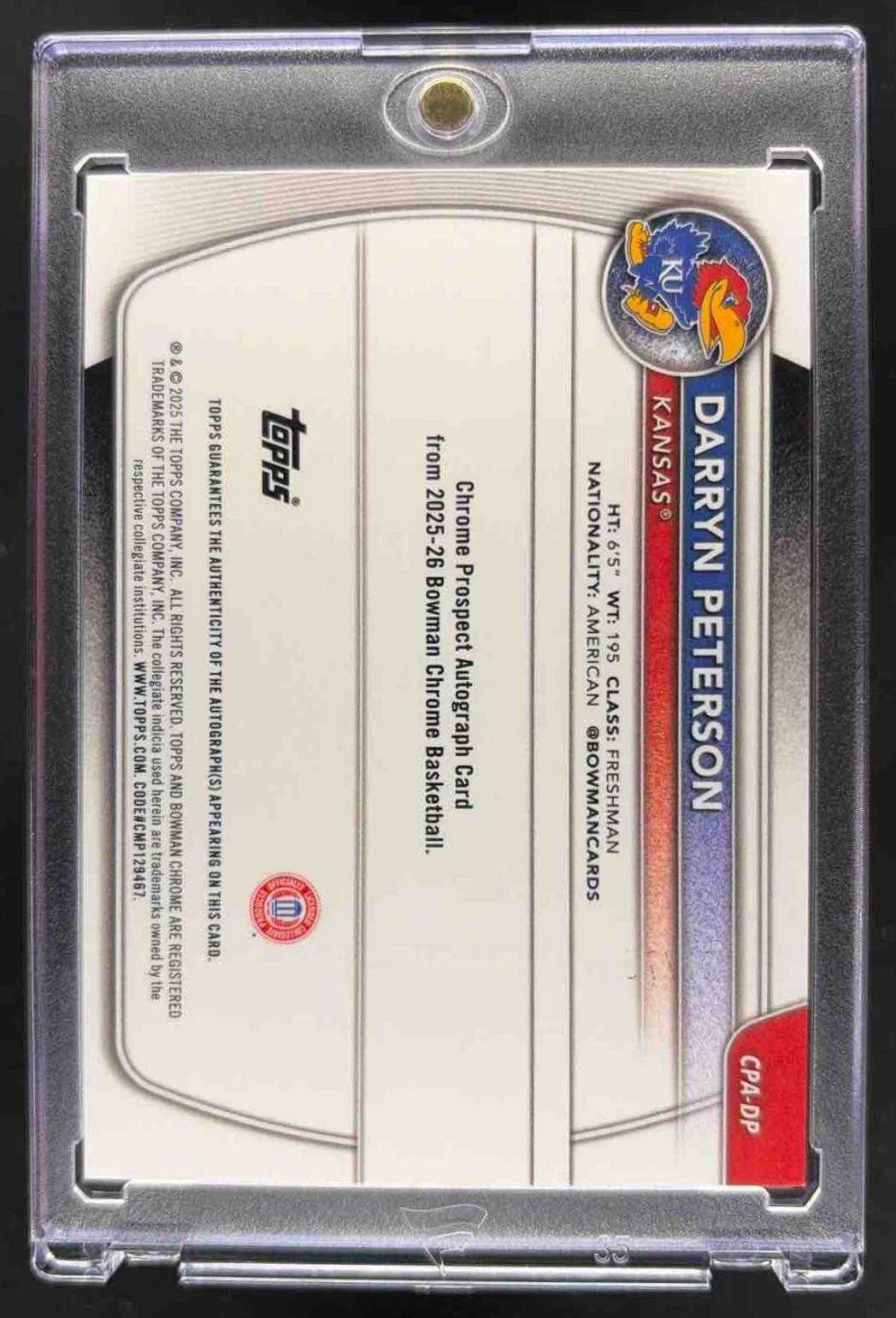 2025 Bowman Darryn Peterson #CPA-DP Chrome Auto Yellow Refractor /75 1st Prospect