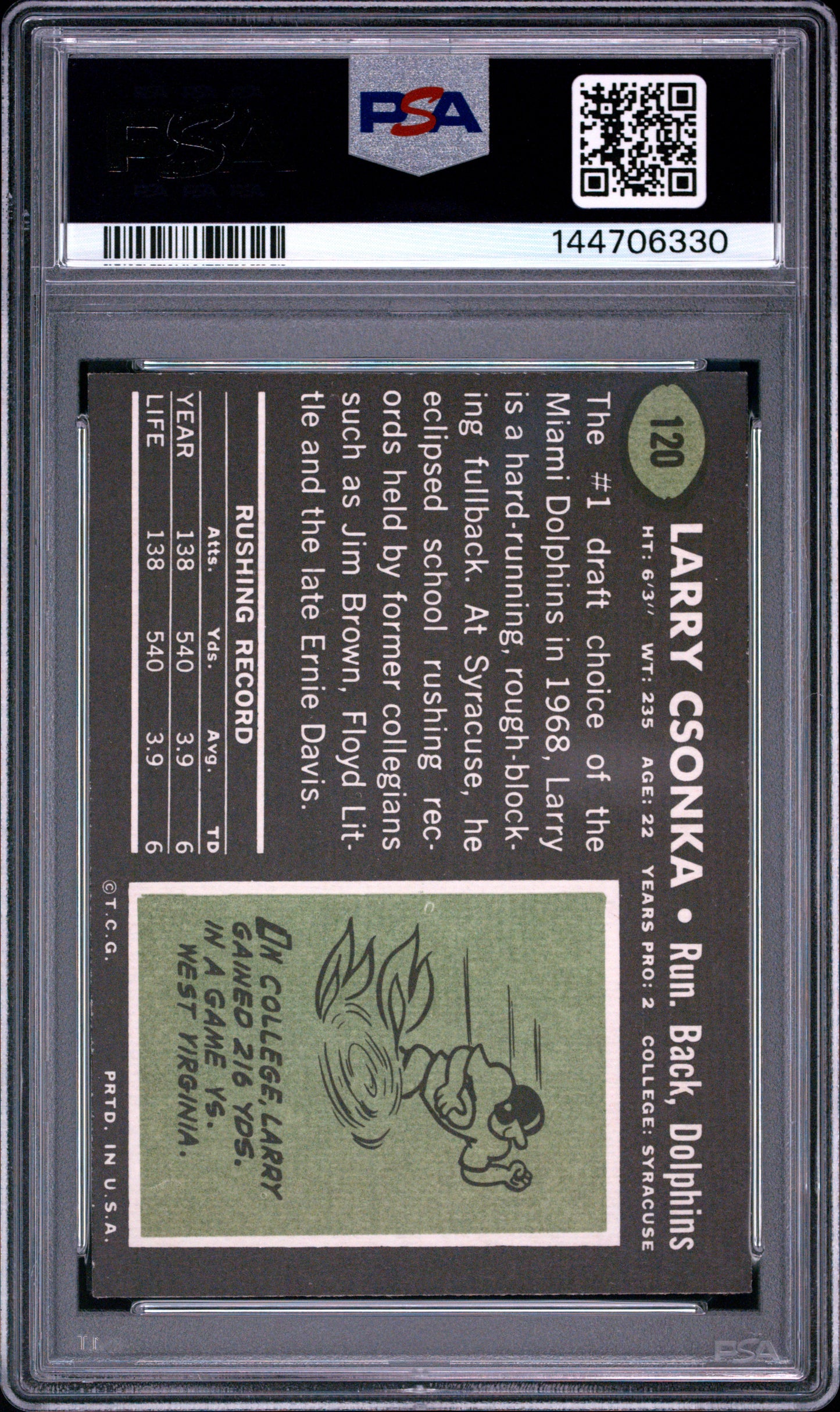 1969 Topps Larry Csonka #120 RC PSA 6