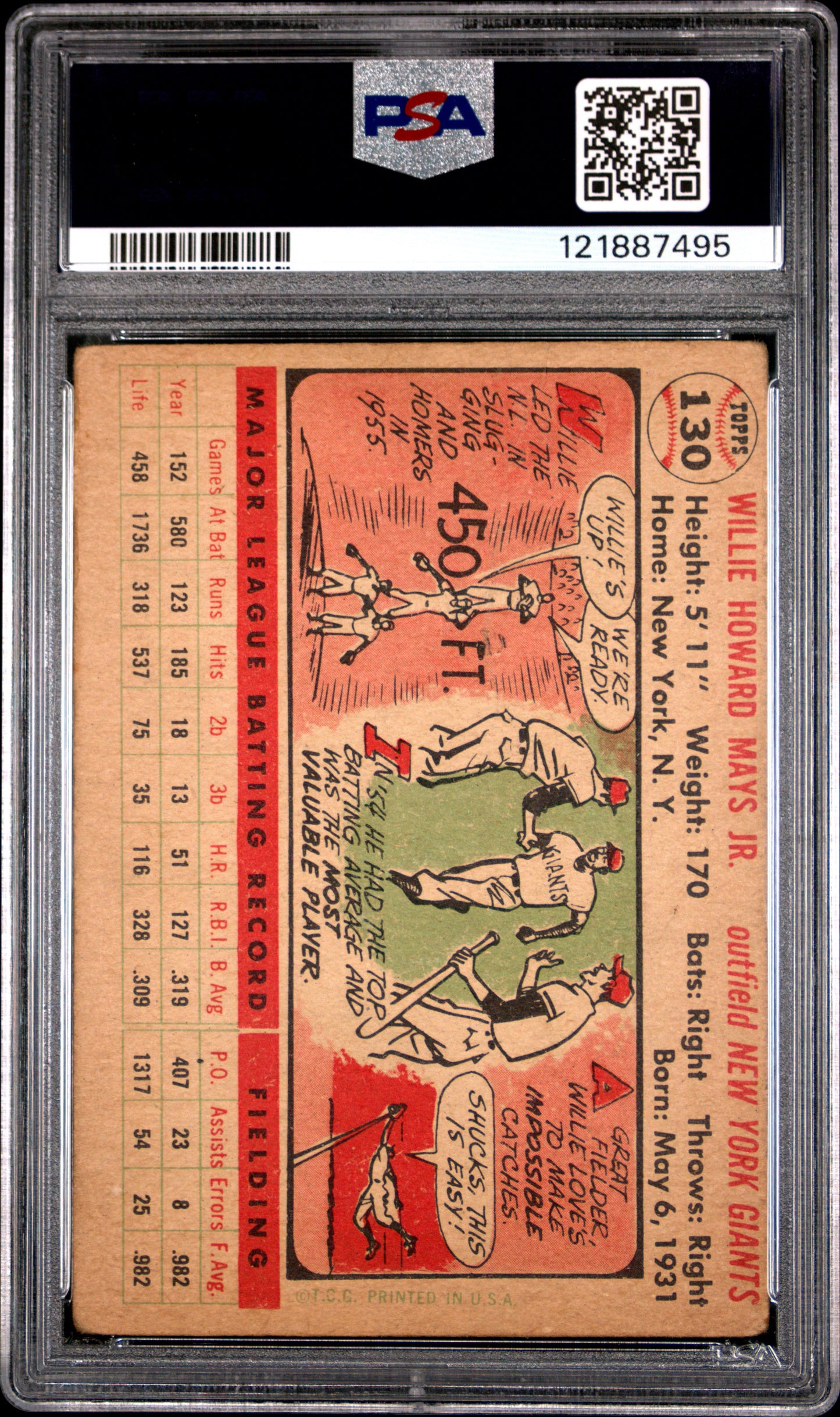 1956 Topps Willie Mays #130 White Back PSA 1