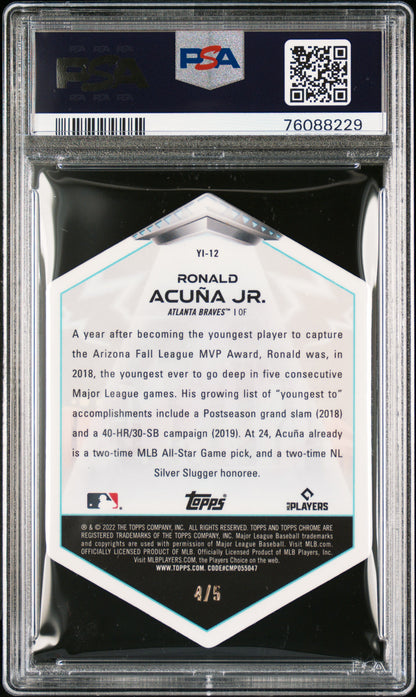 2022 Topps Chrome Cosmic Ronald Acuna Youth Invasion Red /5 PSA 9