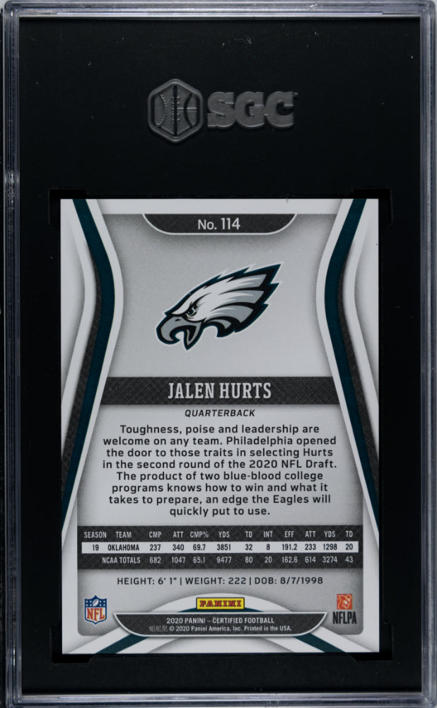 2020 Certified Jalen Hurts Orange Rookie 1/199 SGC 10