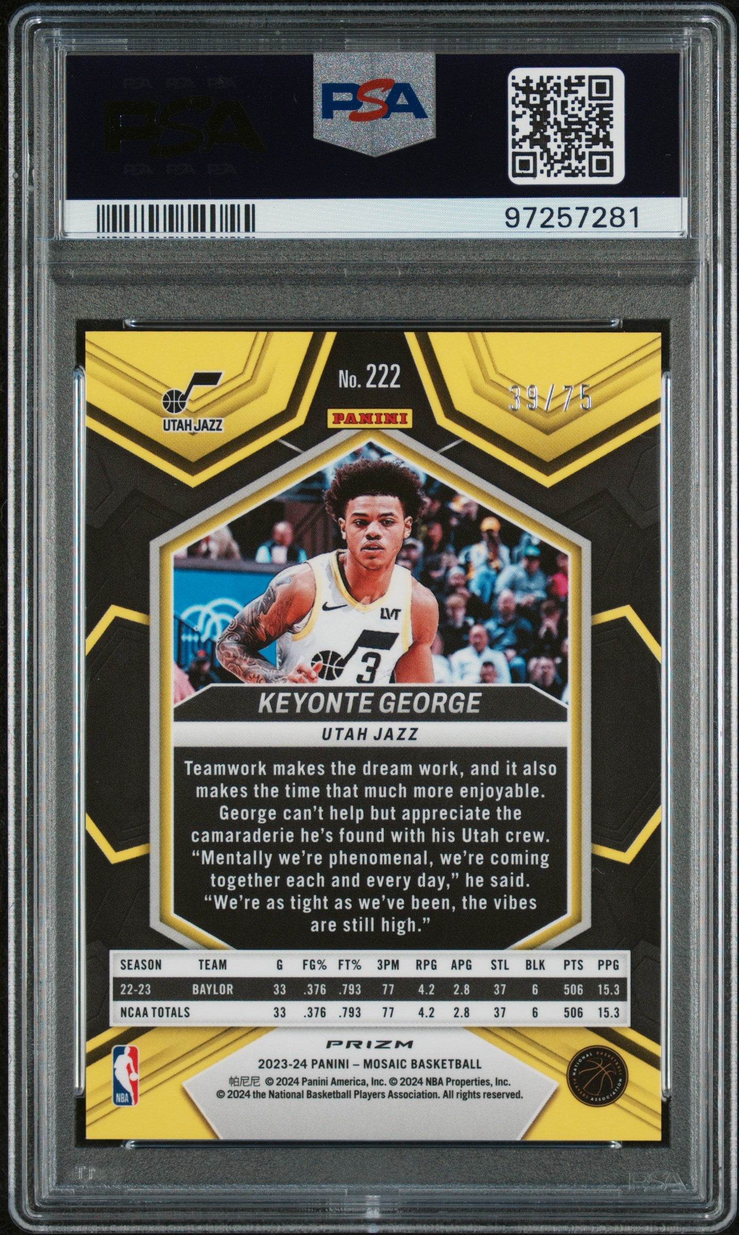 2023 Mosaic Keyonte George Fusion Red & Yellow Choice 39/75 PSA 10 RC