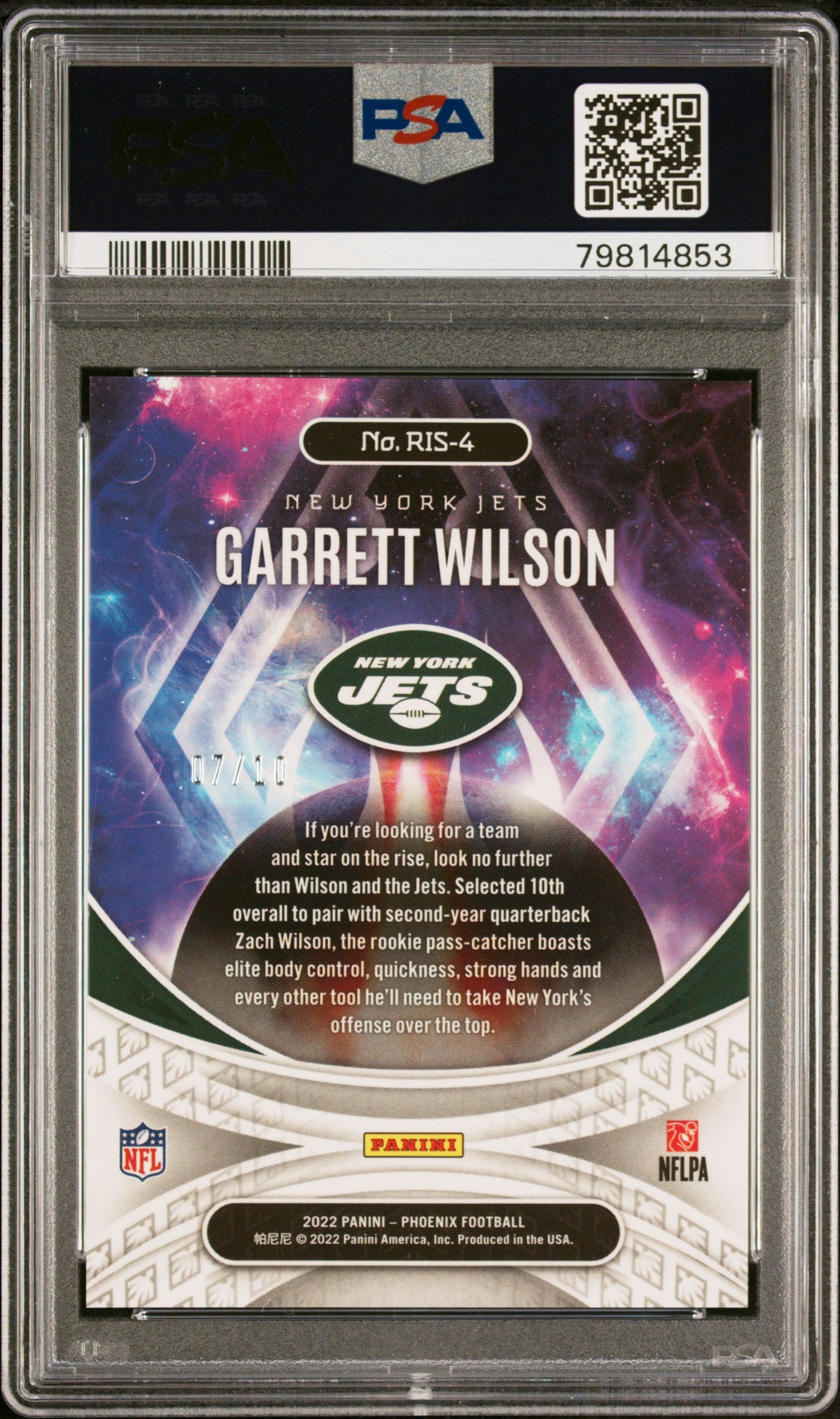 2022 Phoenix Garrett Wilson Rookie Rising Black 07/10 PSA 9 RC