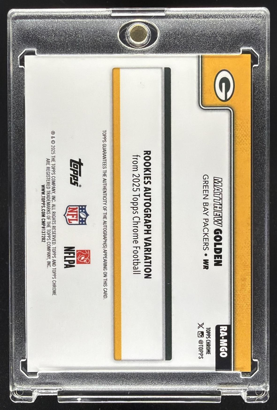 2025 Topps Chrome Matthew Golden #RA-MGO Rookie Auto Orange Refractor 8/25 RC