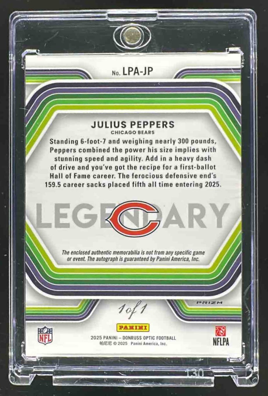 2025 Panini Donruss Optic Julius Peppers #2 Patch Auto Gold Vinyl Prizm 1/1