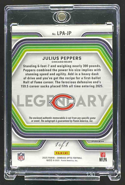 2025 Panini Donruss Optic Julius Peppers #2 Patch Auto Gold Vinyl Prizm 1/1
