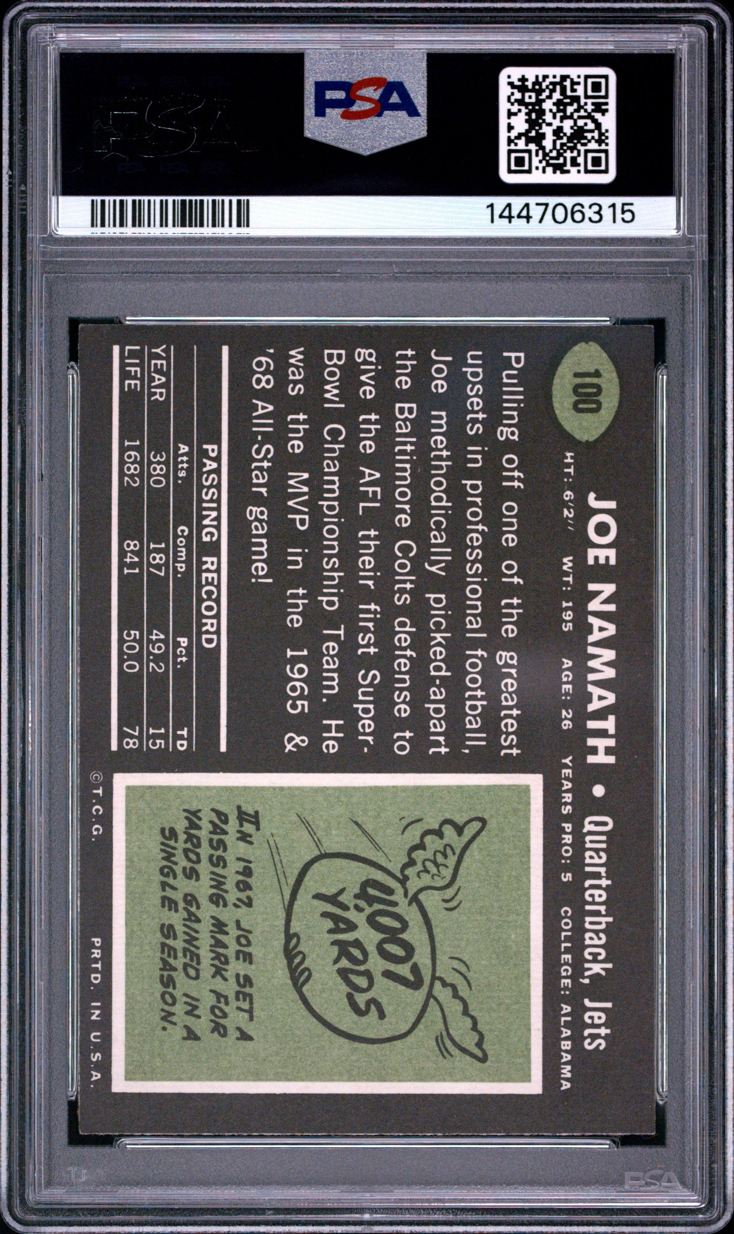 1969 Topps Joe Namath #100 PSA 5