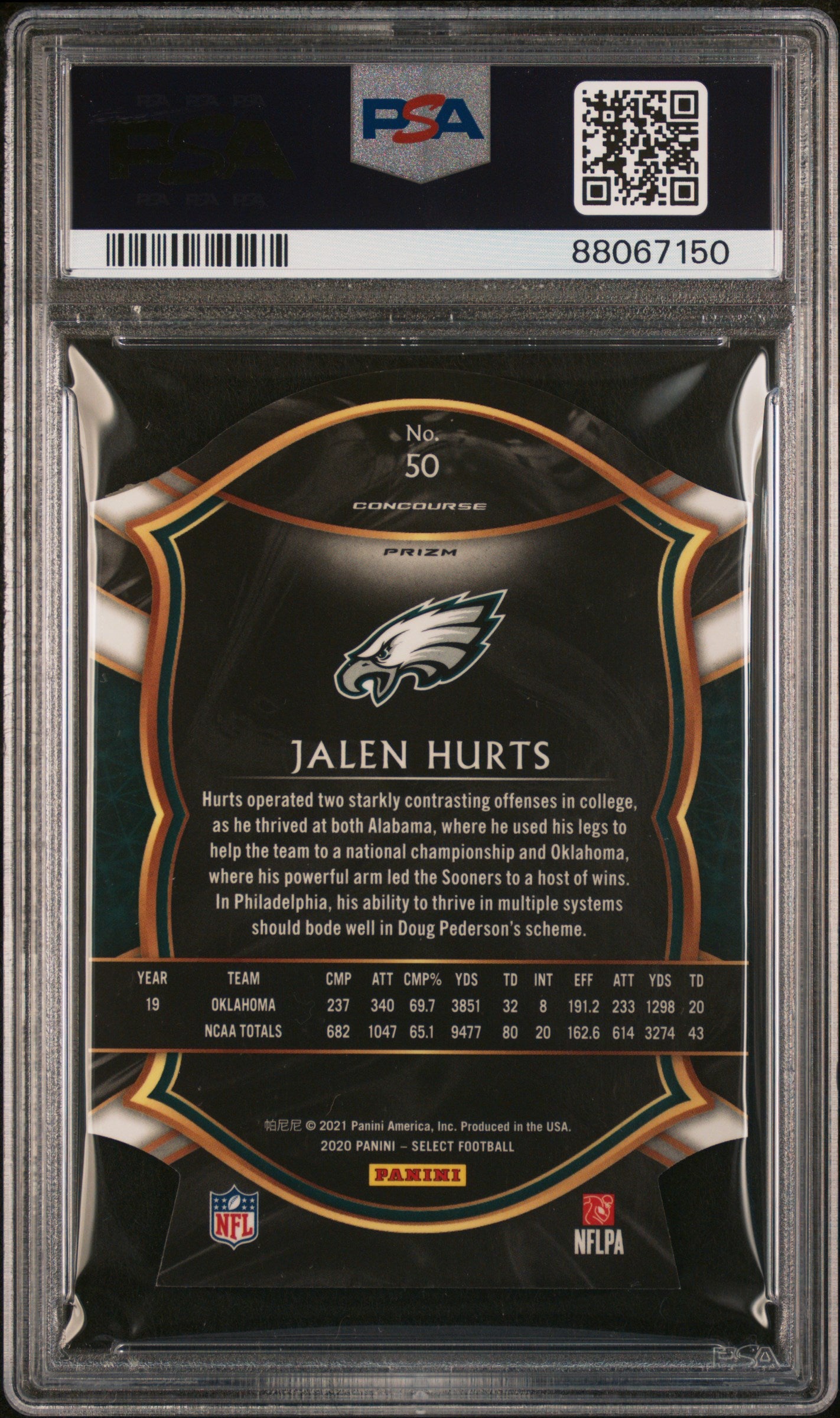 2020 Select Jalen Hurts Zebra Die Cut Rookie SP PSA 9