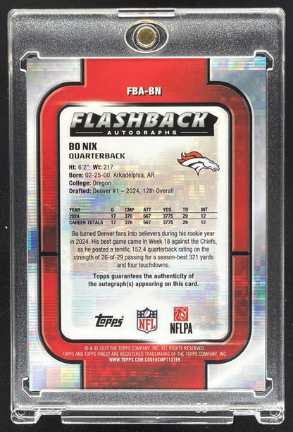2025 Topps Finest Bo Nix #FBA-BN Flashback Auto Orange Refractor 14/25