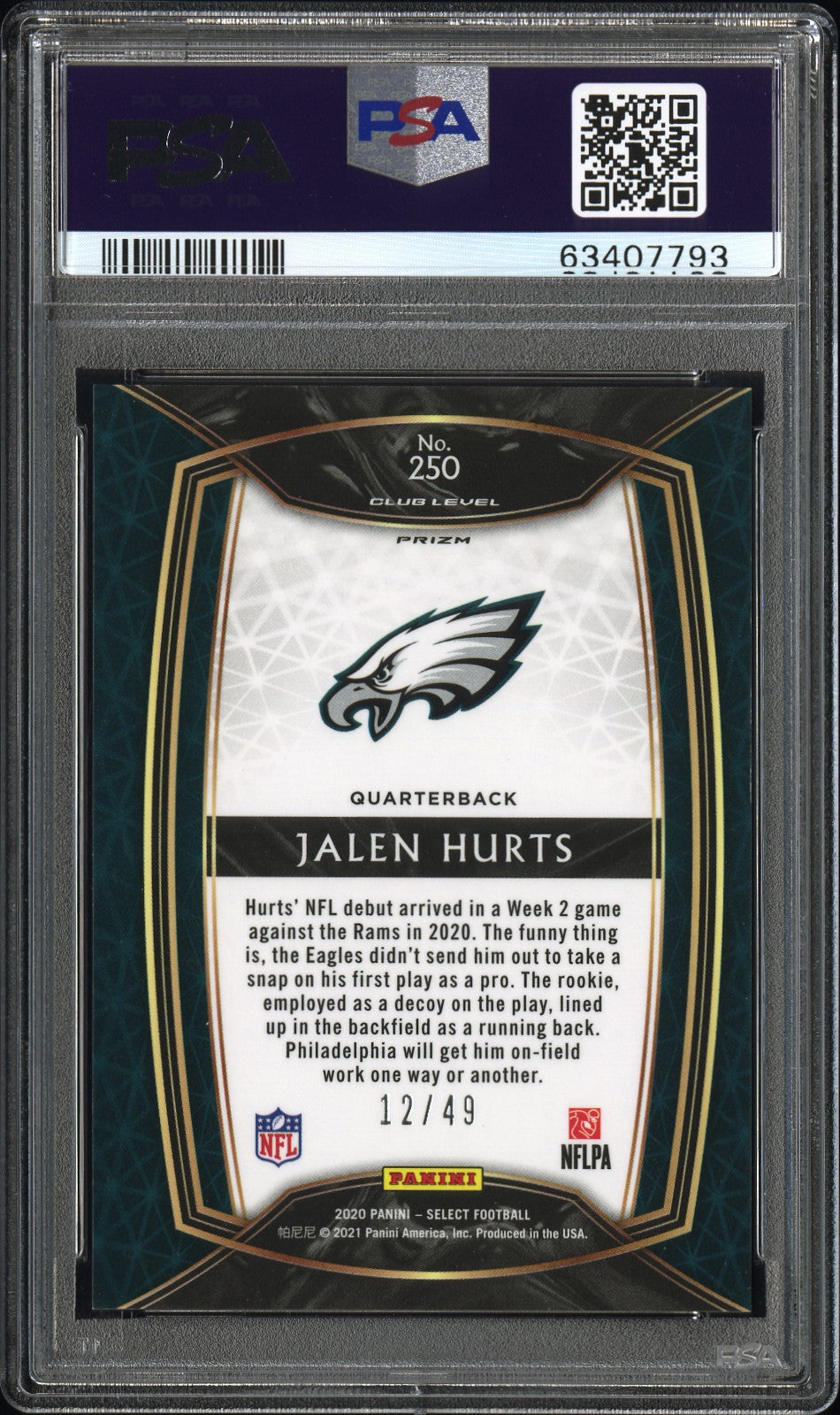 2020 Select Jalen Hurts Red Disco Rookie /49 PSA 10