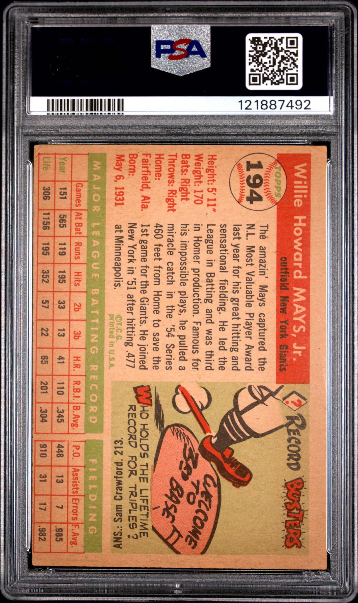 1955 Topps Willie Mays #194 PSA 3
