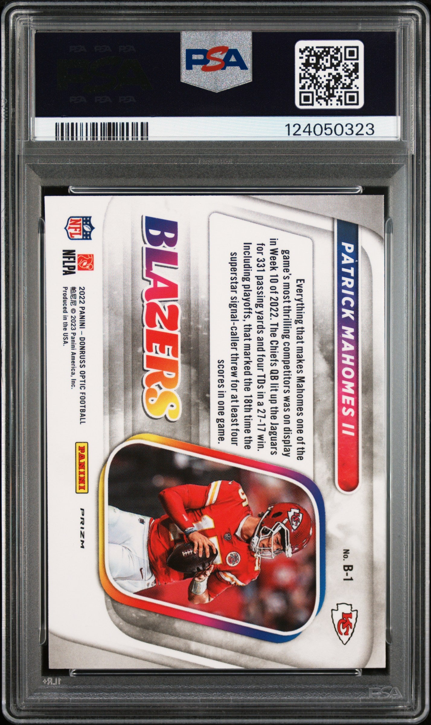 2022 Optic Patrick Mahomes Blazers PSA 9