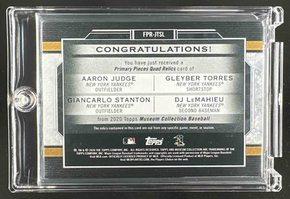 2020 Topps Museum Collection Aaron Judge #SPQR-AJ Primary Pieces Quad Relics /99