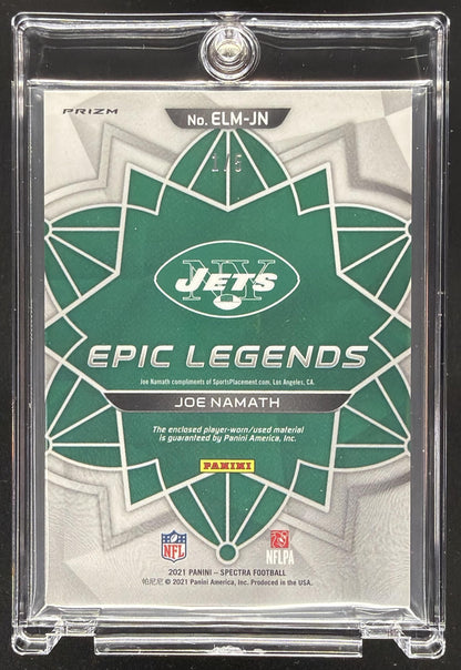 2021 Panini Spectra Joe Namath #ELM-JN Epic Legends Materials Neon /5 Patch