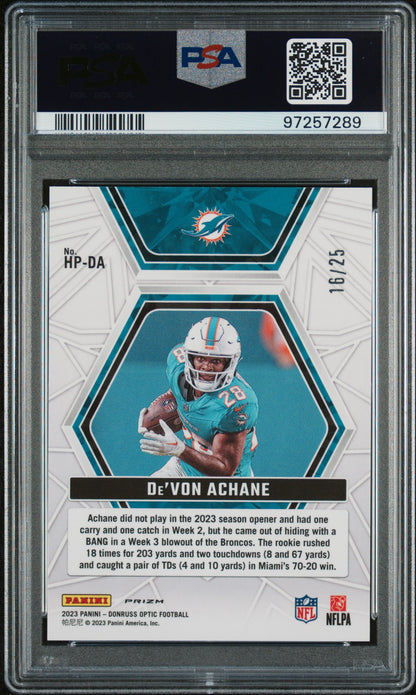 2023 Donruss Optic De'Von Achane Hidden Potential Black Pandora 16/25 PSA 10 RC