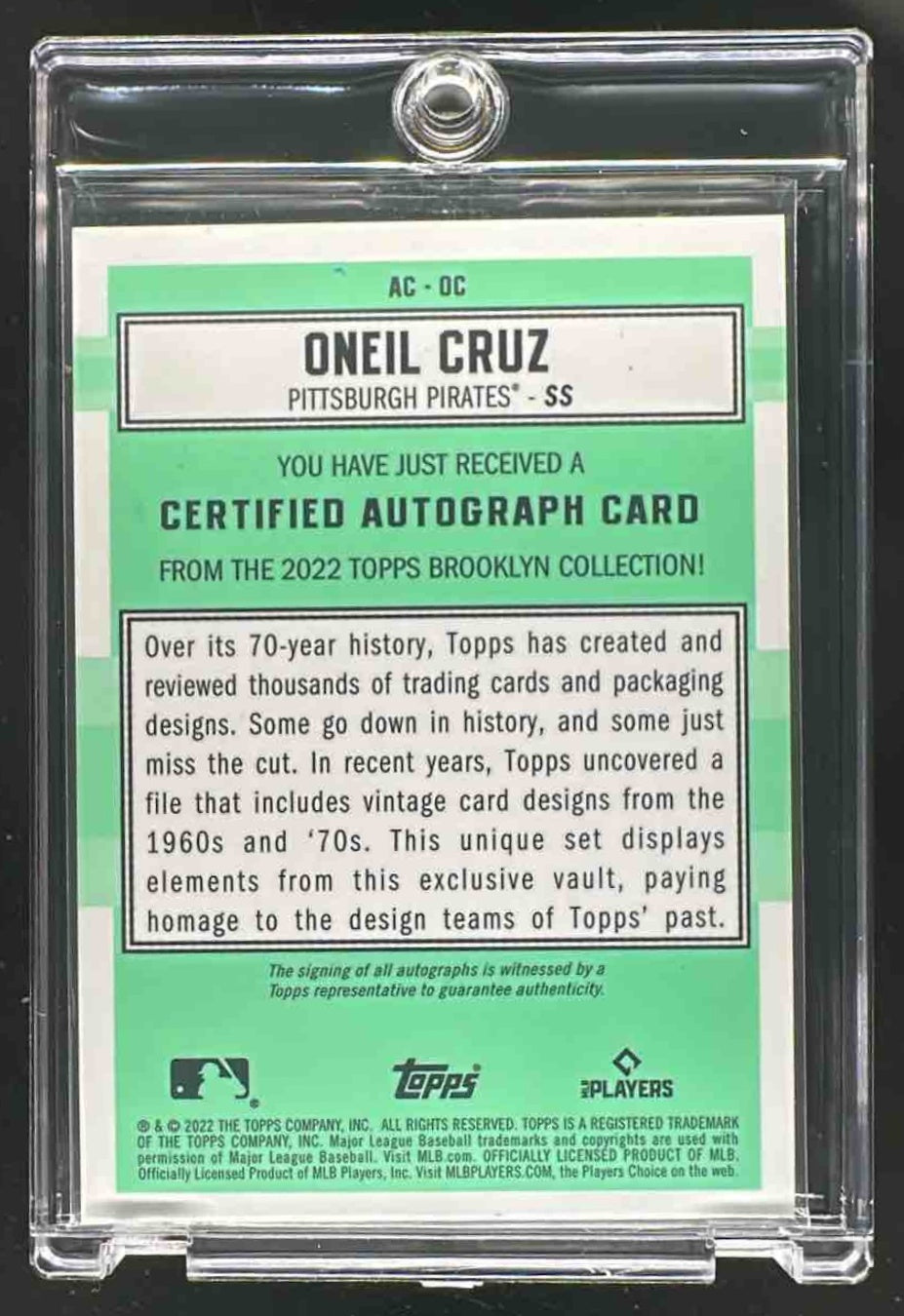 2022 Topps Brooklyn Collection Oneil Cruz Auto Rookie Blue /30
