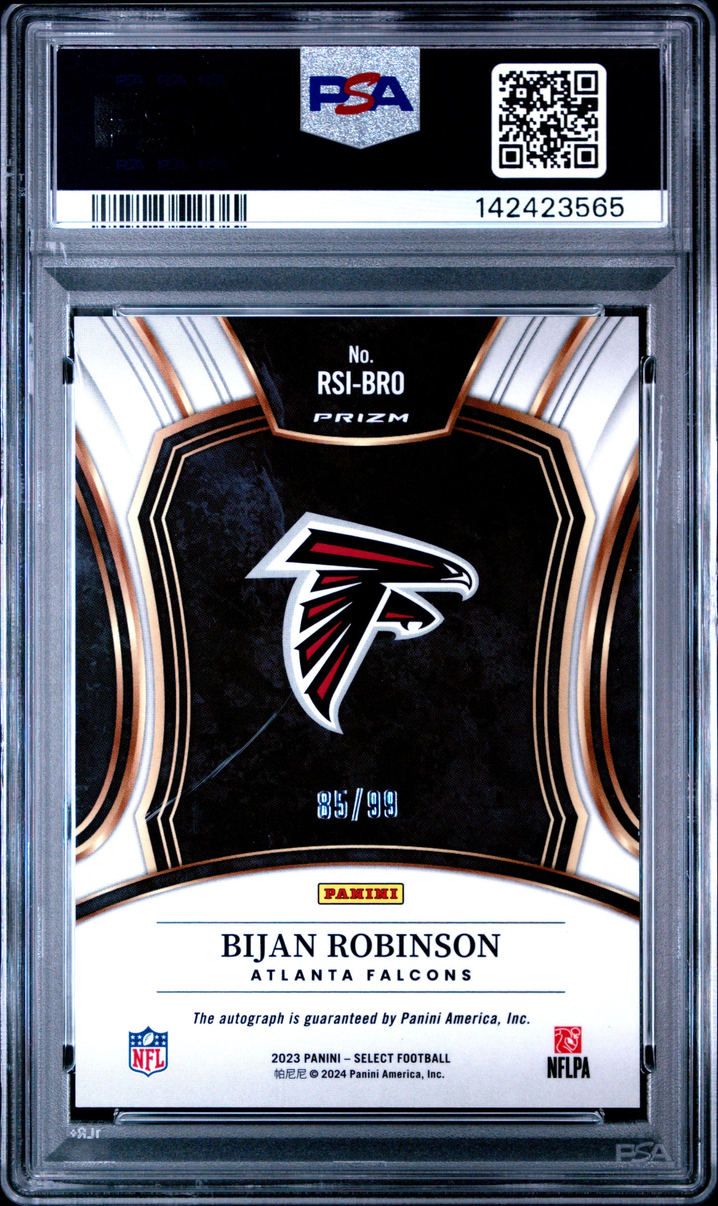 2023 Panini Select Bijan Robinson Rookie Signatures Blue Prizm /99 Auto RC PSA 10